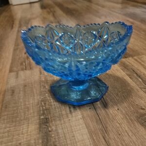 Vintage MCM Kemple Wheaton Art Glass Yutec Aqua Blue Pedestal Fruit Berry